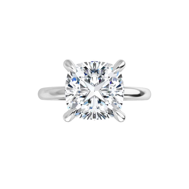 Sustainable lab-grown cushion diamond ring with DEF color and VVS clarity.