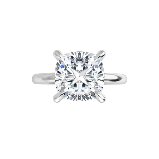 Sustainable lab-grown cushion diamond ring with DEF color and VVS clarity.