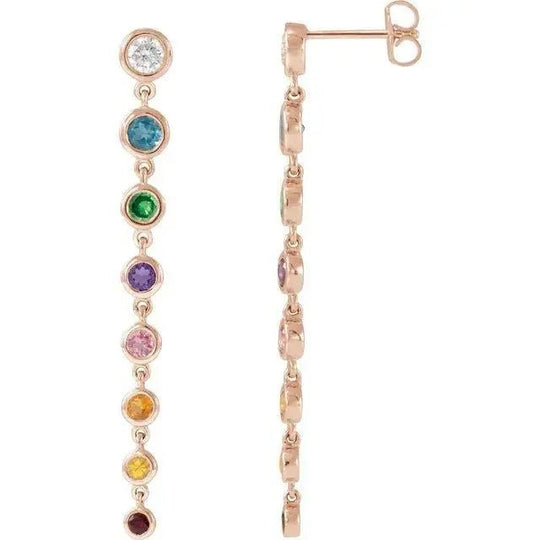 Rose gold rainbow earrings with a sophisticated drop style