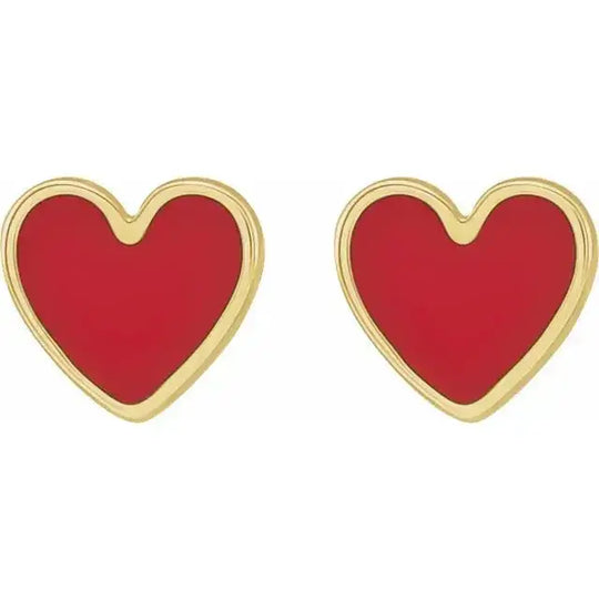 Elegant heart-shaped earrings with red enamel accents