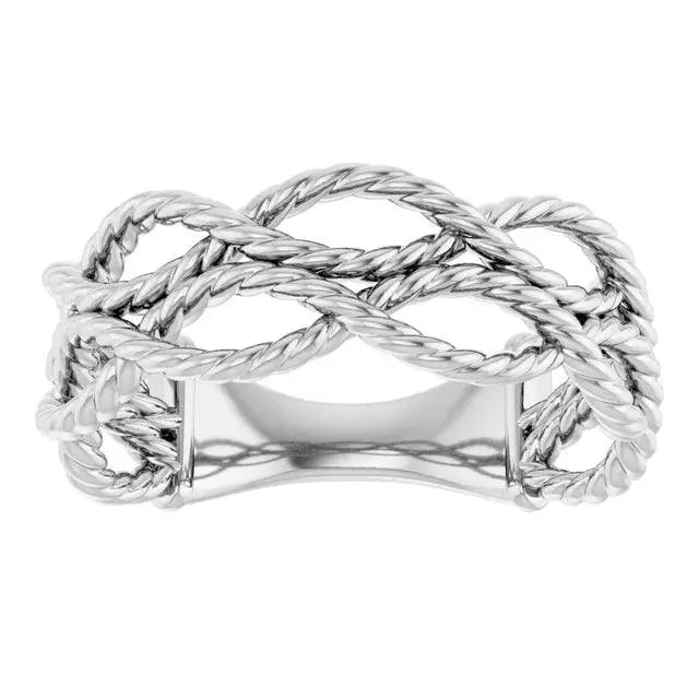 Elegant sterling silver ring with intricate rope knot design