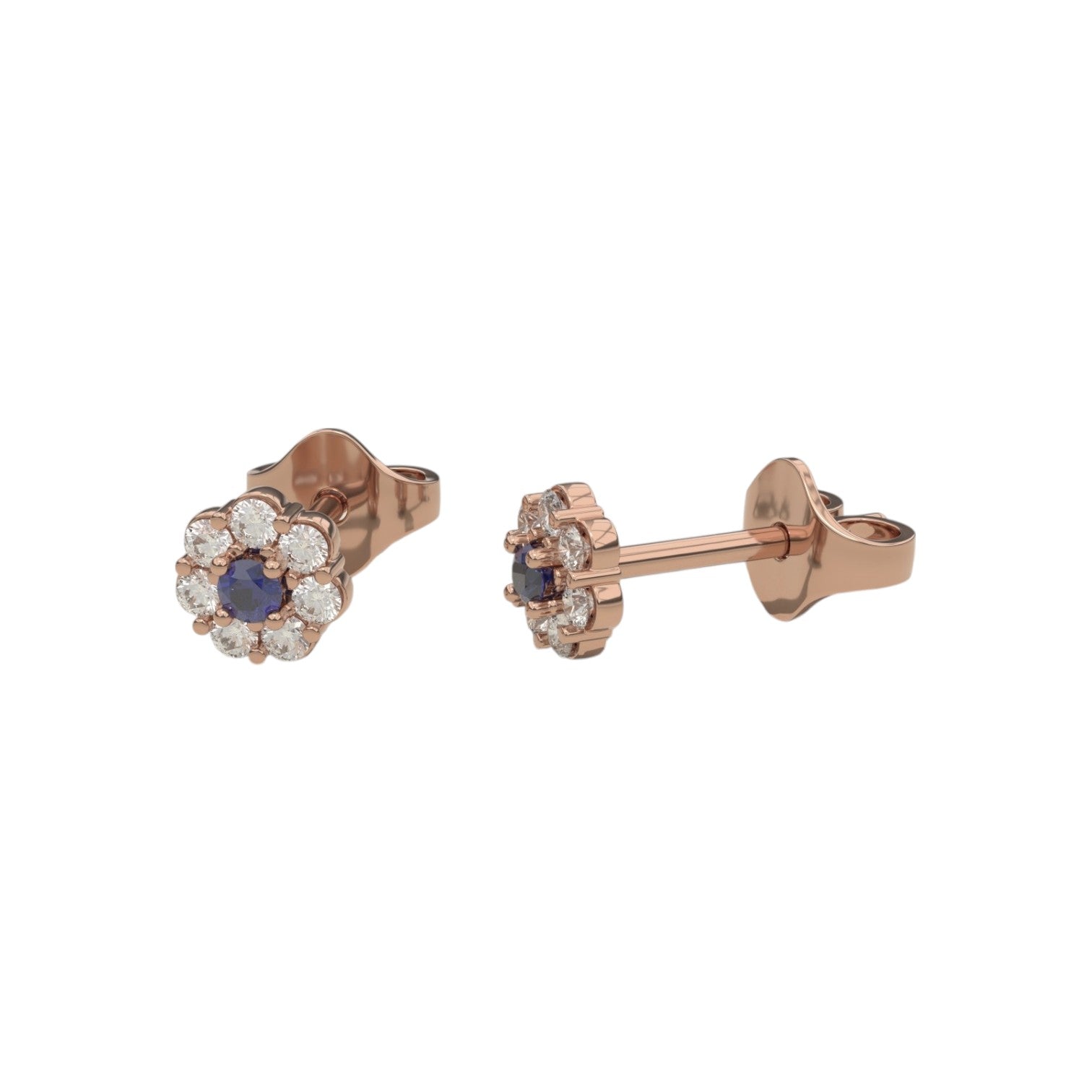 Lab-Grown Diamond & Sapphire Stud Earrings in 14K Rose Gold