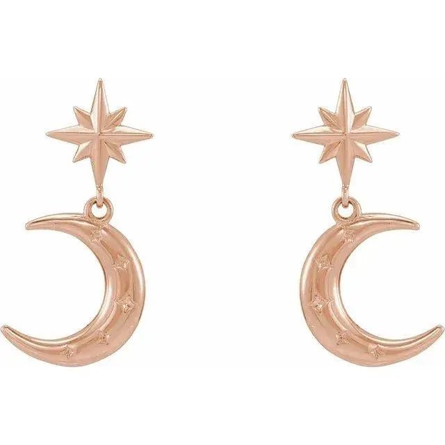 Delicate rose gold crescent moon earrings with minimalist design