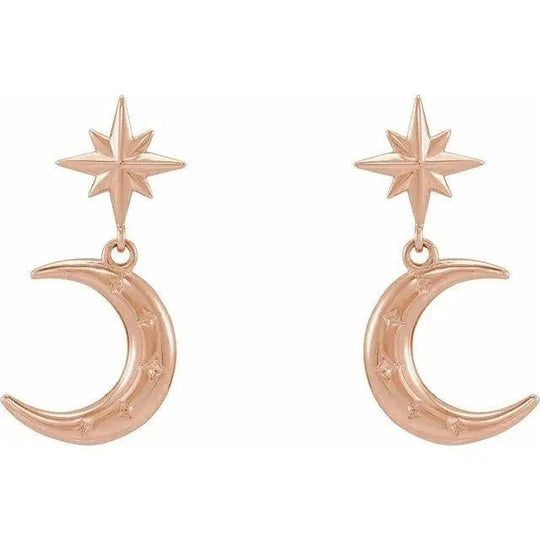 Delicate rose gold crescent moon earrings with minimalist design