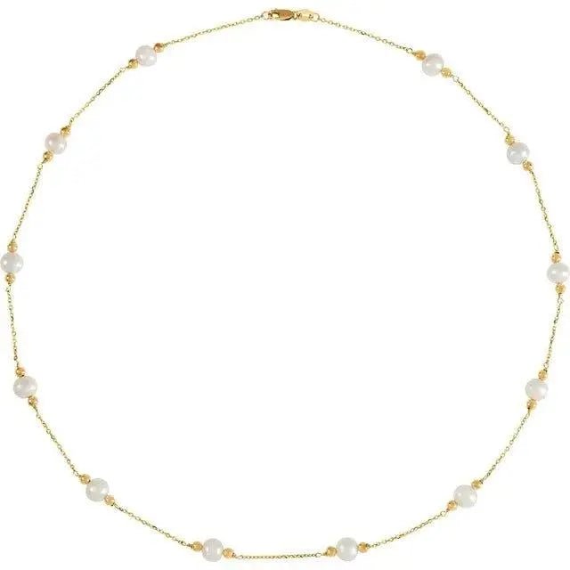 14K gold white pearl 10 station necklace with freshwater pearls