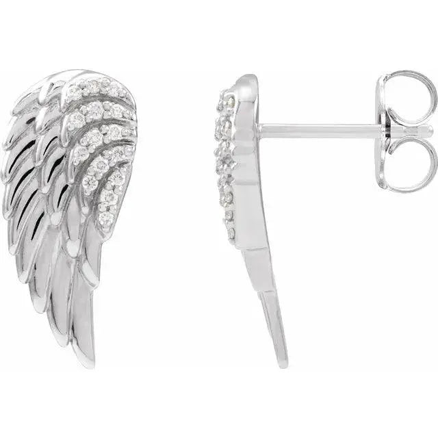 Sterling silver angel wing earrings adorned with sparkling diamonds