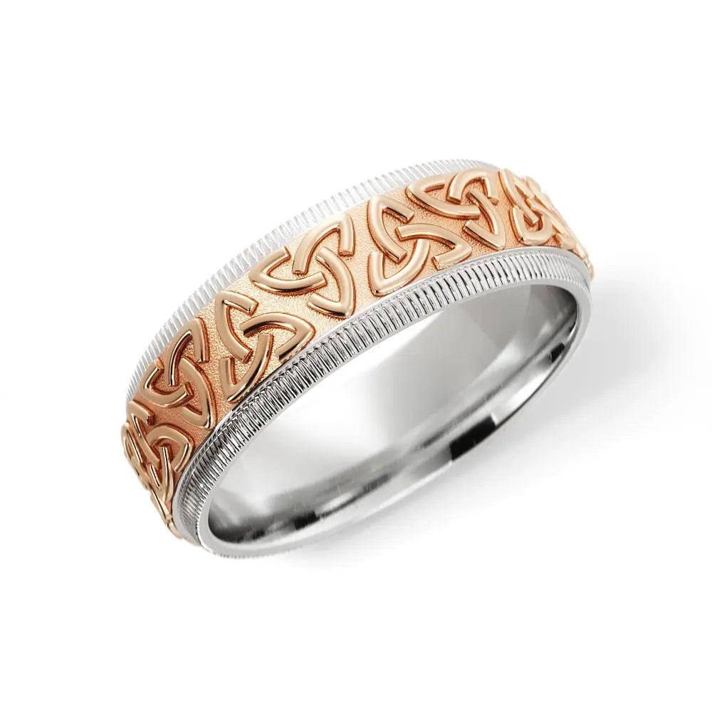 Trinity Celtic wedding ring for men in 14K white and rose gold 6mm