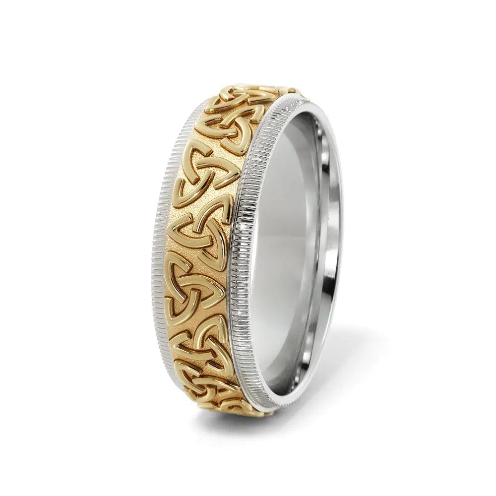 Elegant two-tone gold wedding band with Trinity knot design