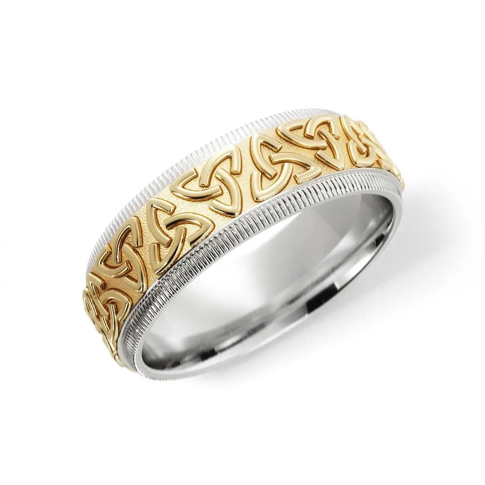 Trinity Celtic wedding ring for men in 14K white and yellow gold 6mm