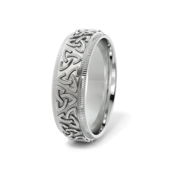 Elegant 6mm white gold wedding band with Trinity knot design