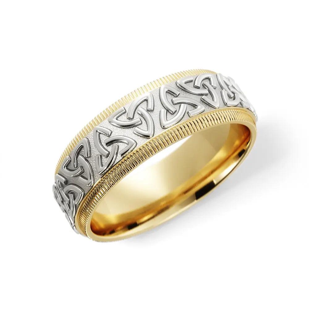 Trinity Celtic wedding ring for men in 14K yellow and white gold 6mm