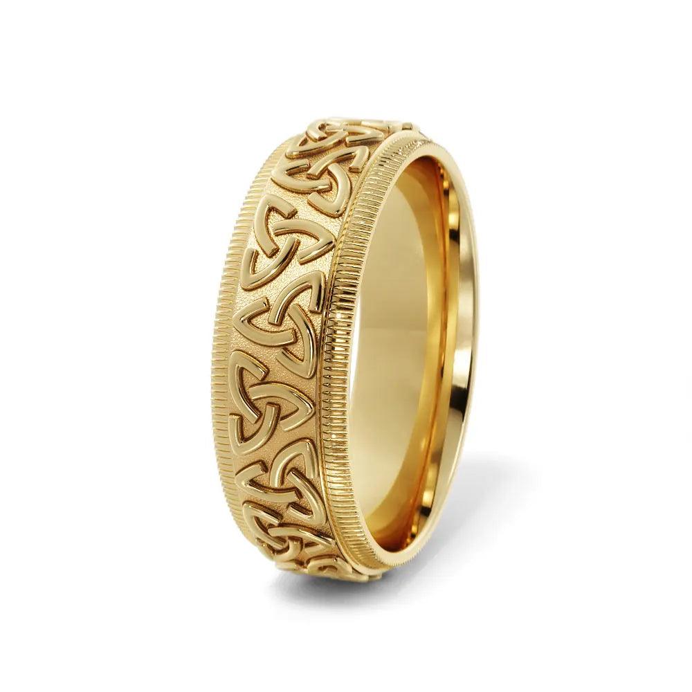 Elegant 6mm yellow gold wedding band with Trinity knot design