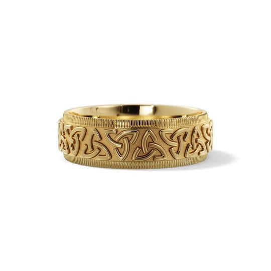 Men’s Celtic wedding ring handcrafted in 14K yellow gold