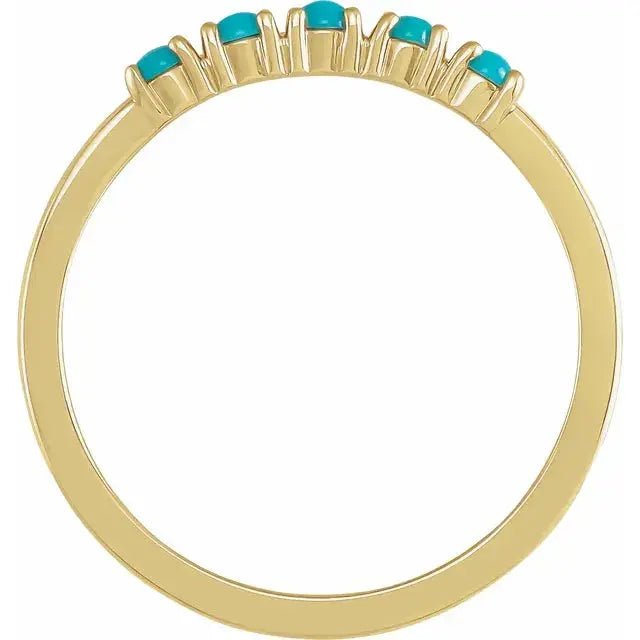 Side view of the Turquoise Cabochon Stackable Ring in 14K gold, showcasing the elegant prong-set turquoise cabochons and sleek band design.