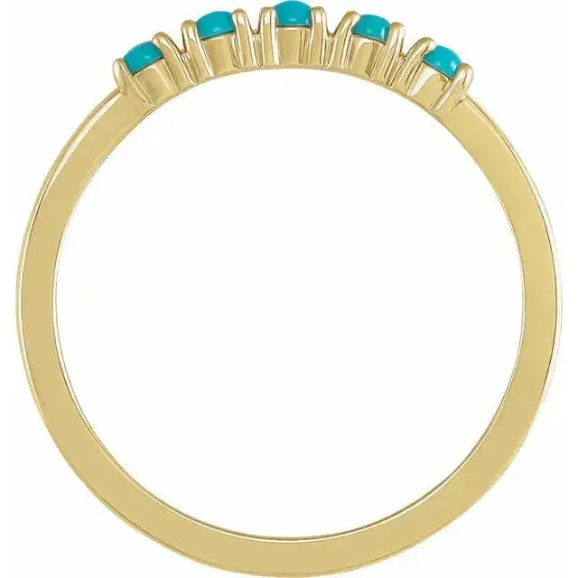 Side view of the Turquoise Cabochon Stackable Ring in 14K gold, showcasing the elegant prong-set turquoise cabochons and sleek band design.