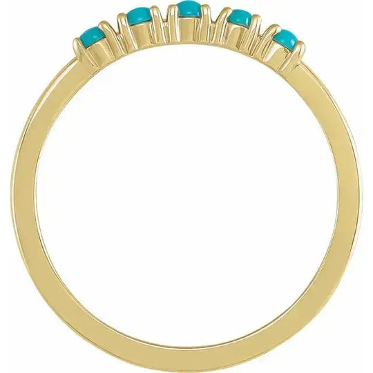 Side view of the Turquoise Cabochon Stackable Ring in 14K gold, showcasing the elegant prong-set turquoise cabochons and sleek band design.