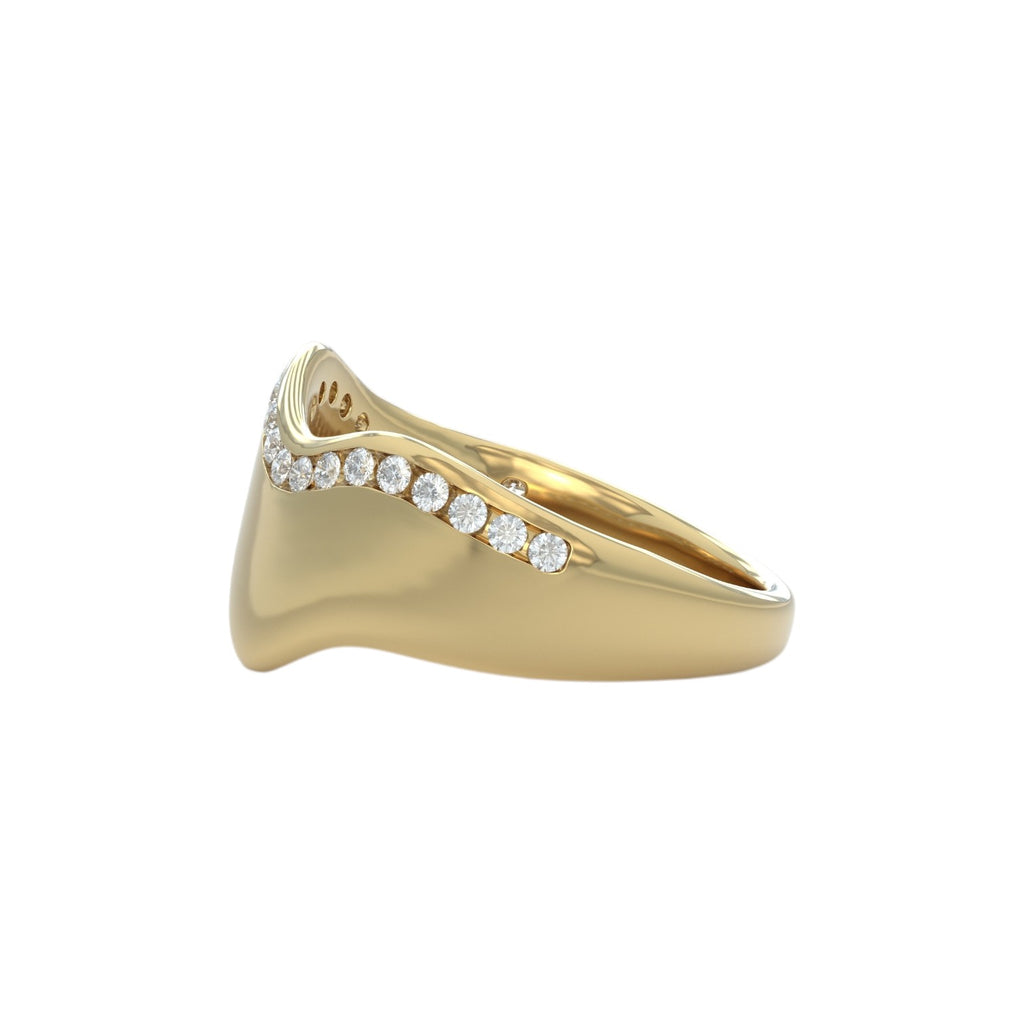 Wavy gold diamond ring top view closed up for details side view