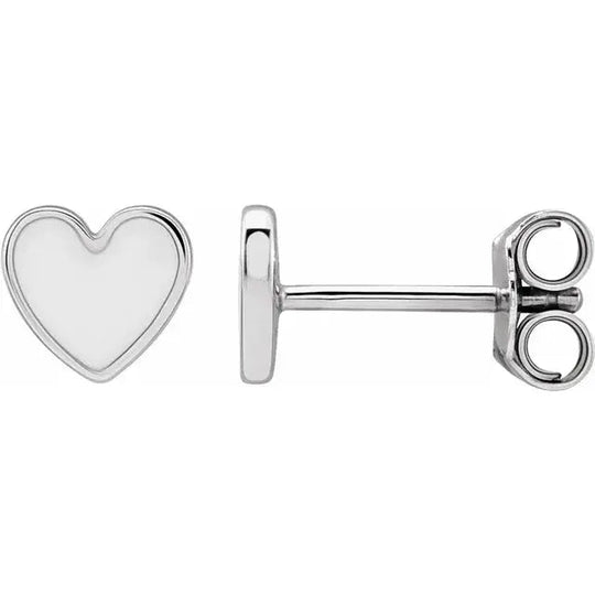 White enamel heart earring in 14K white gold, showcasing a sleek heart-shaped design with a secure stud backing for a refined, minimalist style.