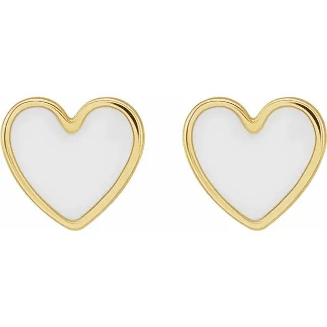 Elegant heart-shaped earrings with white enamel accents