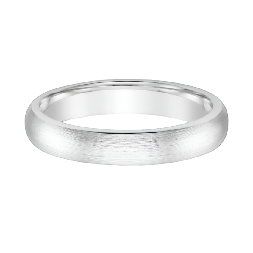 A 4mm satin finish wedding ring with a rounded interior, available in multiple gold colors.