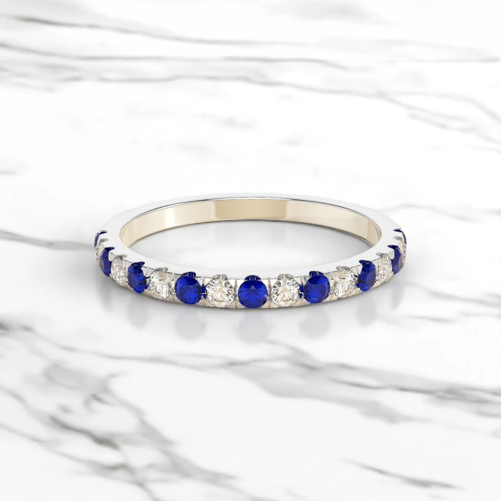 Halfway alternating sapphire and diamond ring in 14K white gold