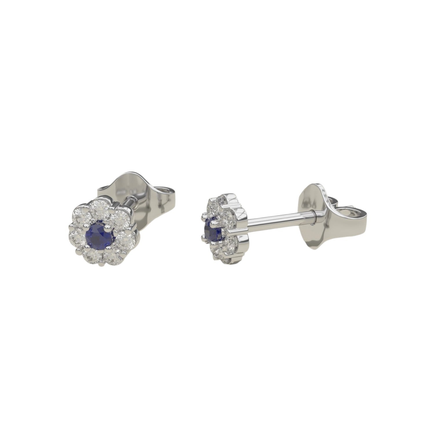 Lab-Grown Diamond & Sapphire Stud Earrings in 14K White Gold