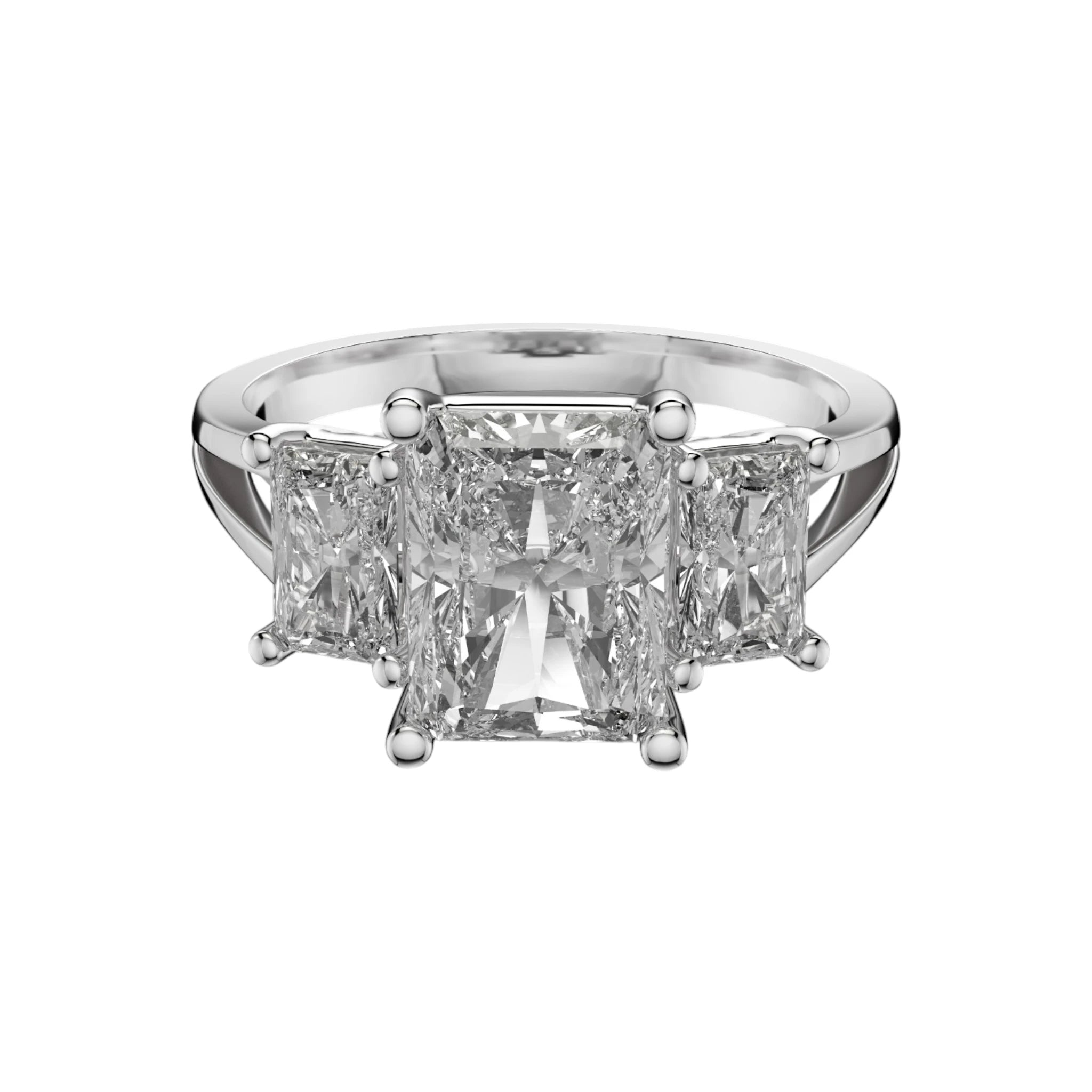 Platinum radiant cut lab diamond engagement ring with 2CT center and side stones