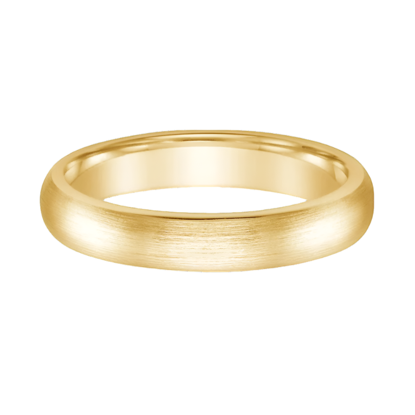 4 mm comfort-fit wedding ring with satin center and polished bevels in 14K gold, handcrafted in NYC.