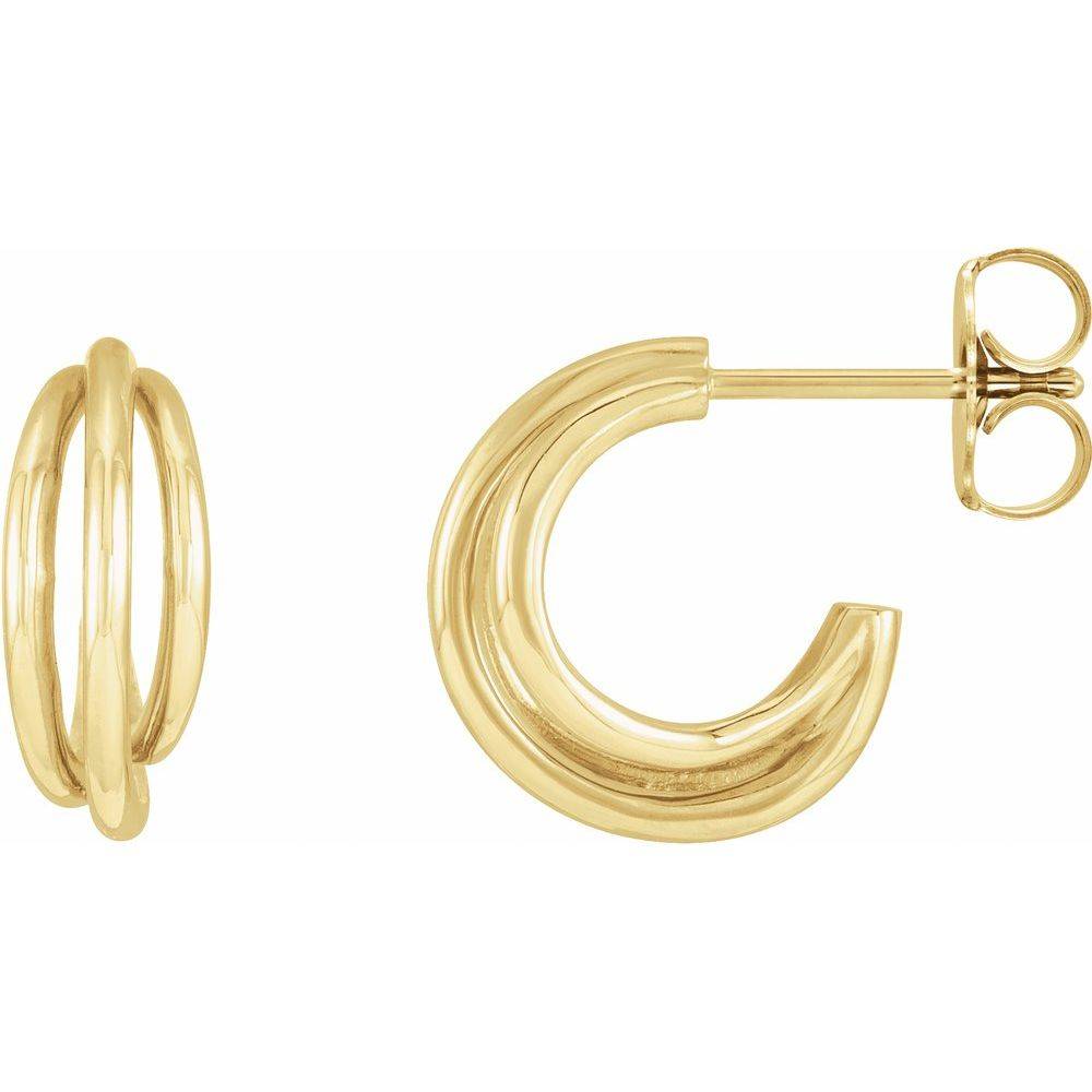 14K gold wire hoop earrings with a minimalist double-band design. Lightweight and elegant, perfect for everyday wear or special occasions.