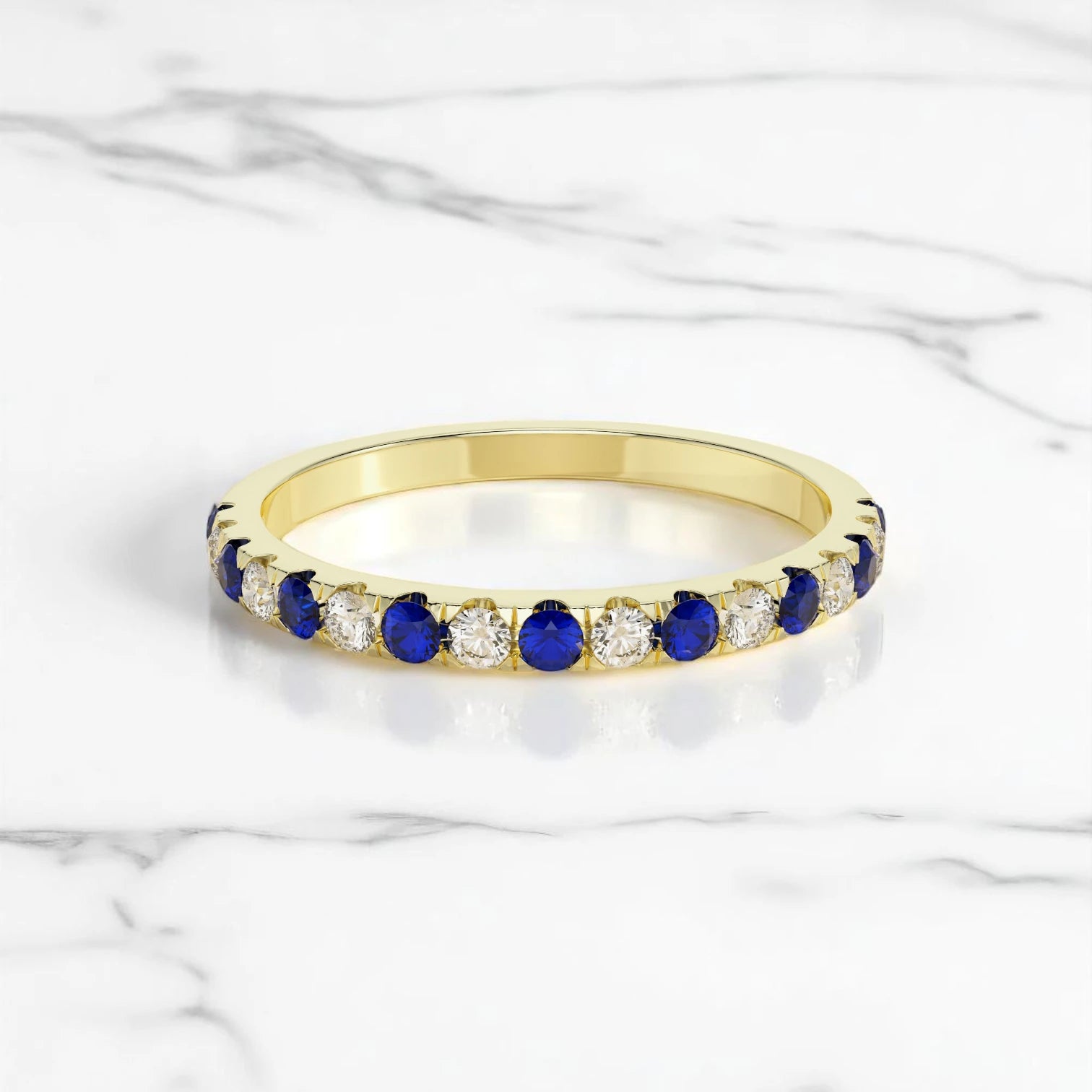 Yellow gold sapphire and diamond band with 0.37 CT total weight