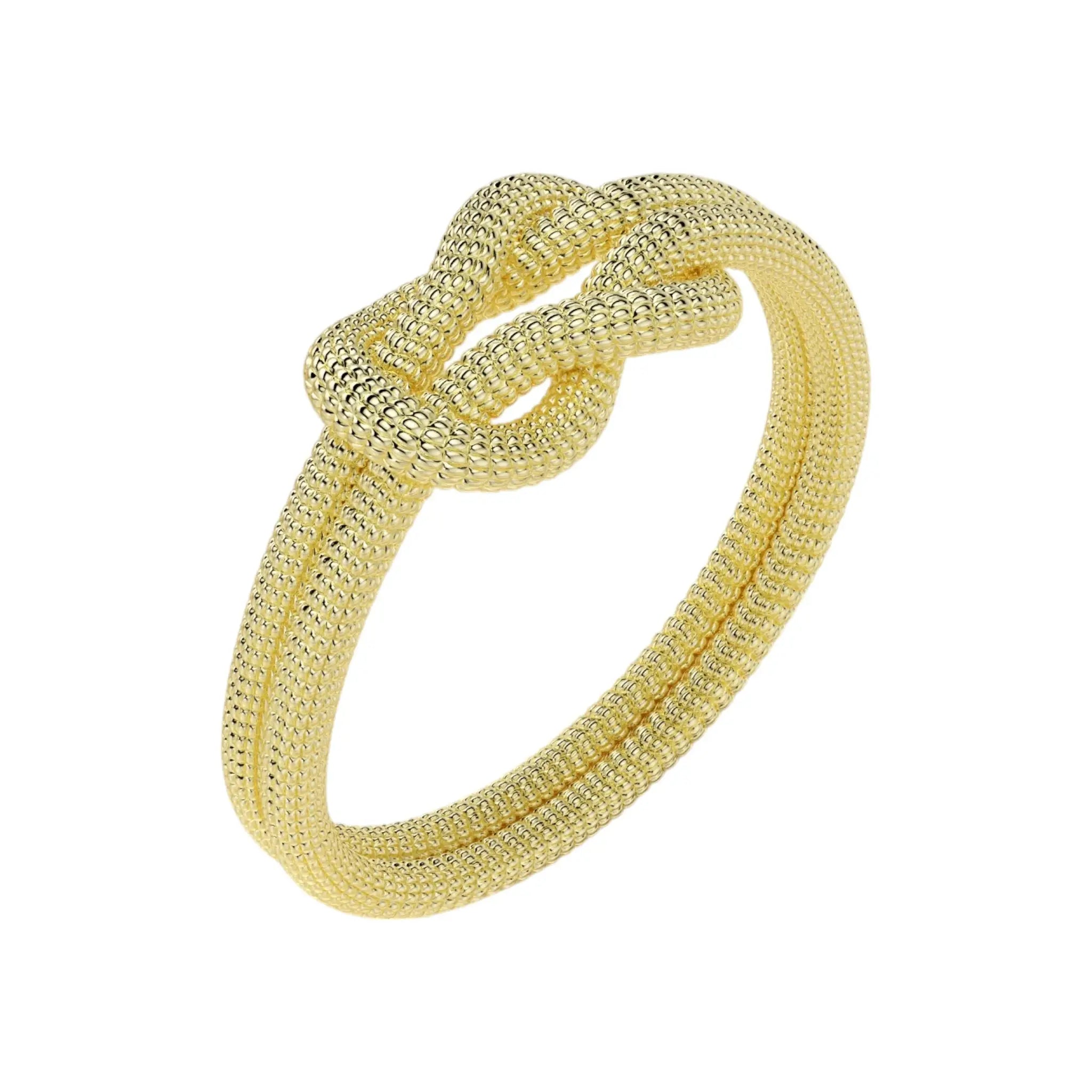 Side profile of the textured unity knot ring in yellow gold