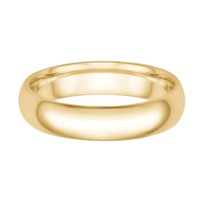 5mm high-polish wedding ring in classic 14K yellow gold with a smooth, rounded comfort-fit design. Timeless and elegant for men and women.