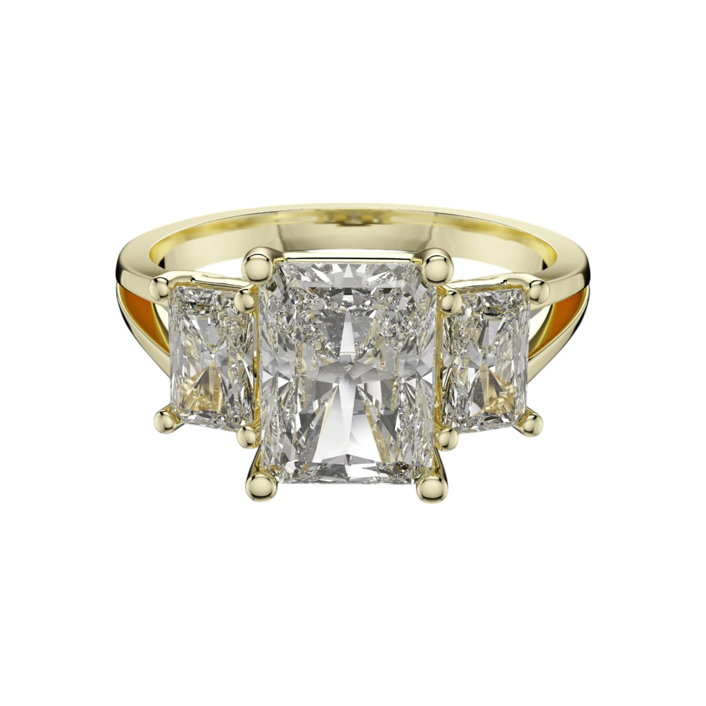2 carat radiant cut lab-grown diamond ring in 14K yellow gold with side stones